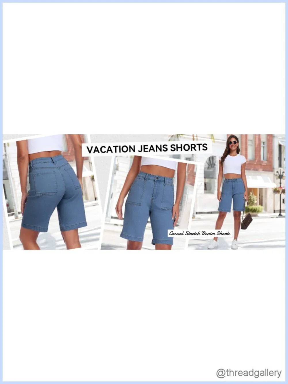 Bermuda Jean Shorts Plus Size High Stretch Denim Cotton Blend Tactical